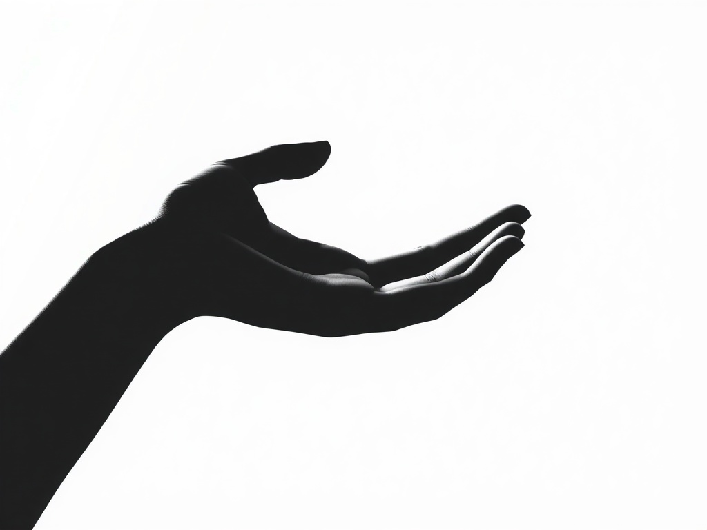 A simple graphic of an open hand silhouette made of thin flowing lines, minimalist, elegant, transparent background, vector style but photorealistic shading, 8k.